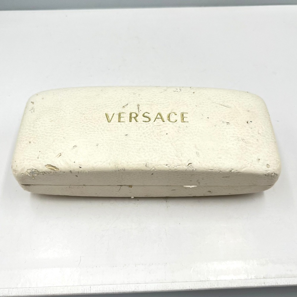 Versace Designer Glasses Case White Faux Leather Hard Shell Eyewear Storage